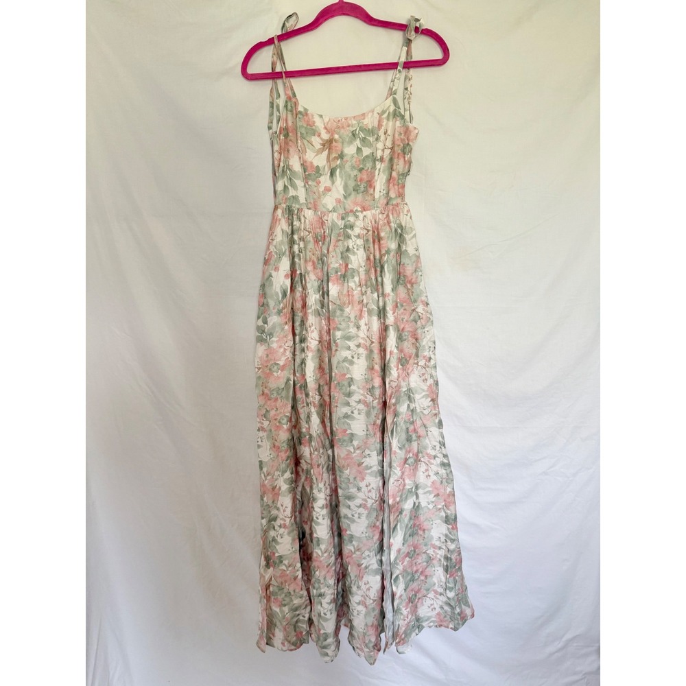 Baltic Born Elton Maxi Dress Sage and Blush floral tie-straps Slit Small NWT